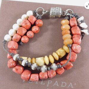 SILPADA Sterling Silver Coral Jasper Pearl 3 strand Magnetic Bracelet B1423
